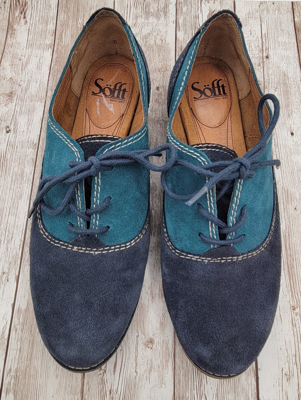 Sofft Alexandra Suede 2 Tone Oxford Shoes Teal Navy Size 8 8M Leather - Picture 7 of 11